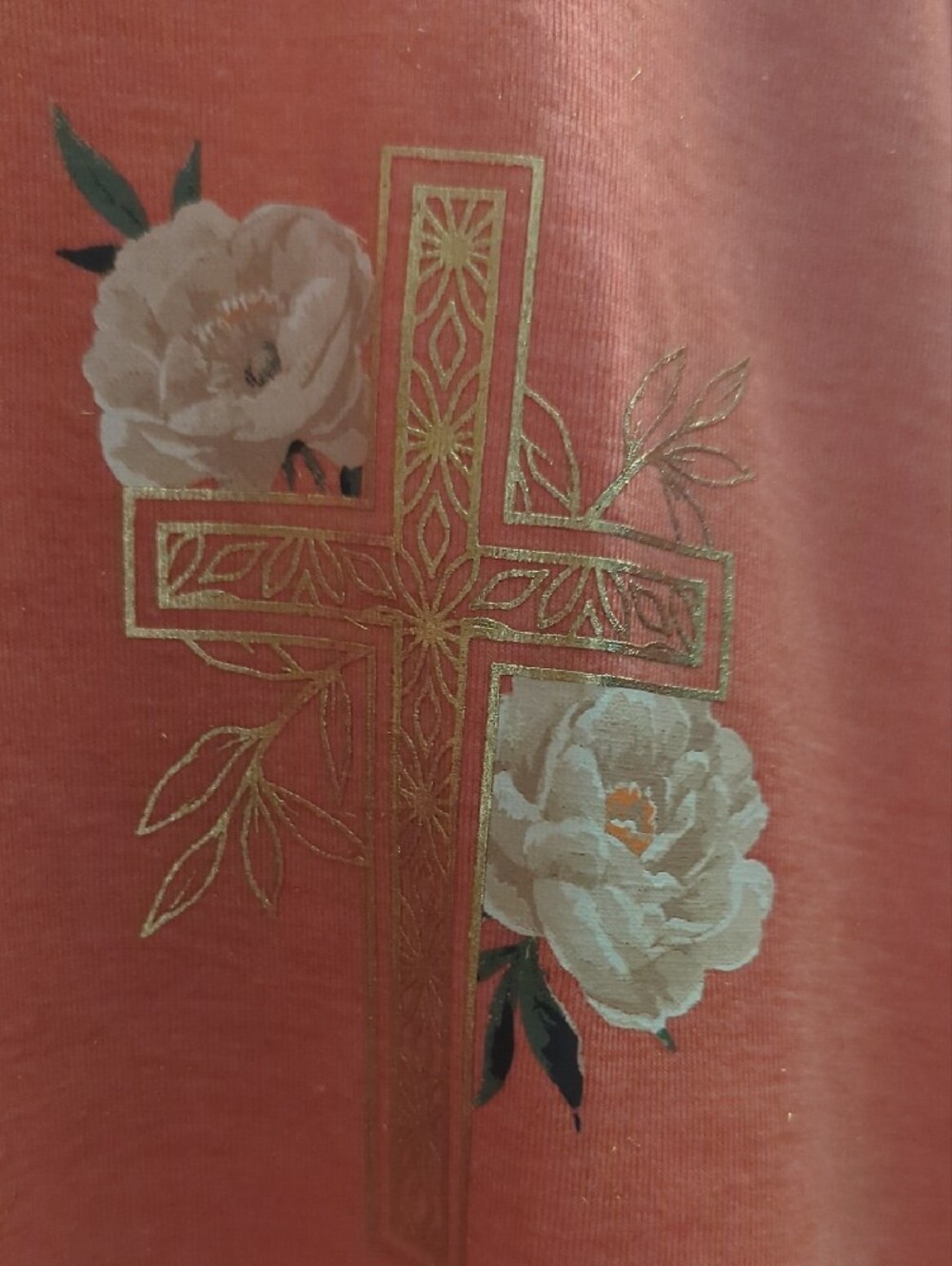 Rue21 Coral Short Sleeve Tunic with Floral Cross Embroidery. - Picture 4 of 5